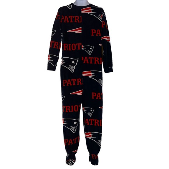 NFL Team Apparel New England Patriots Pajamas Mens M Unionsuit PJs Footies Blue - Picture 6 of 10